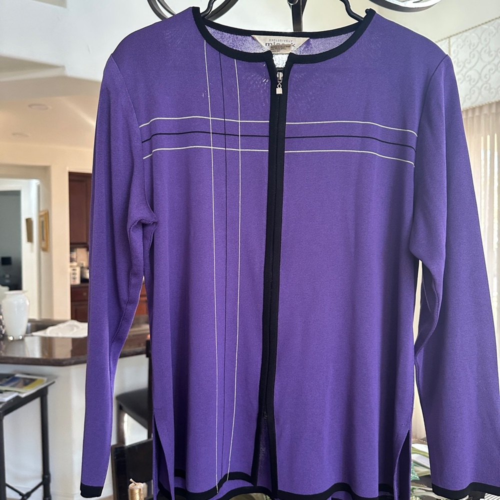 Misook Purple Button Down Shirt with Black Accents